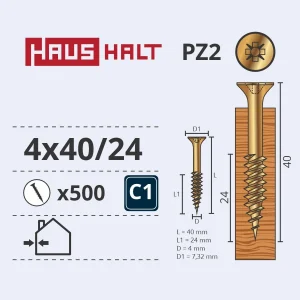 SKRŪVE KOKA 4.0X40/24 DZELT ZN (500)