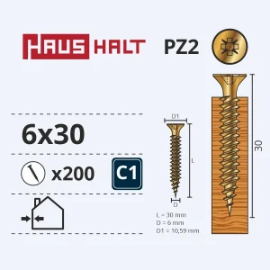 ВИНТ ДЕРЕВЯННЫЙ 6.0X30 ЖЕЛТ ЦН (200)