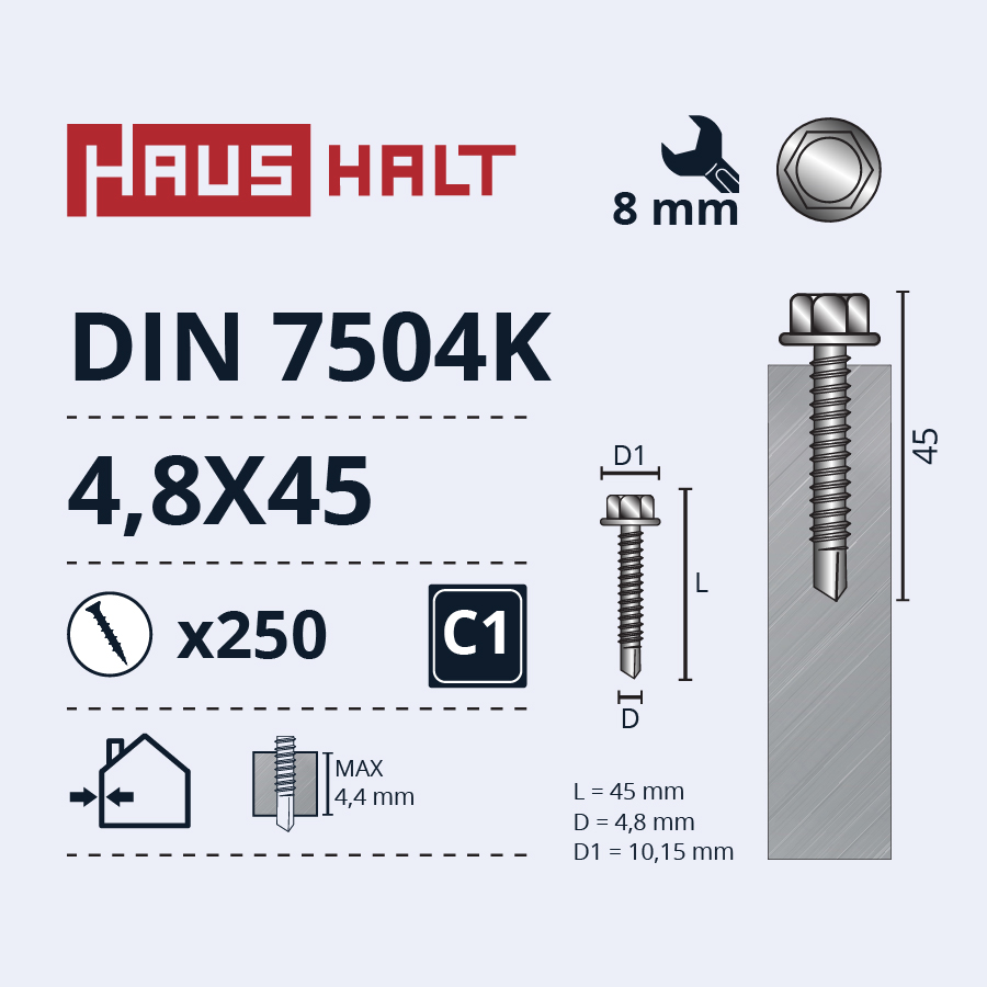 SKRŪVE PAŠGRIEZ 4,8X45 DIN7504K ZN (250)