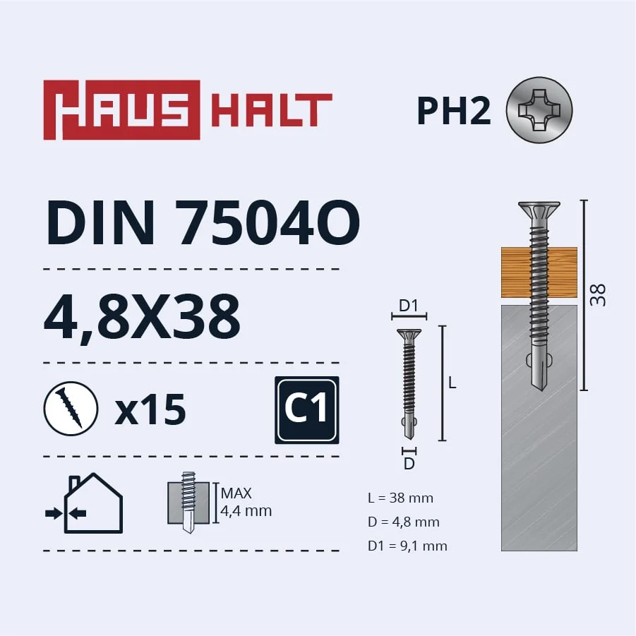 SCREW.SELF-TAPPING.4.8X38DIN7504FOR WOOD/METAL 15GB BL