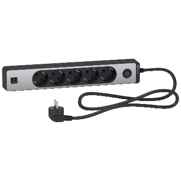 PAGARINĀTĀJS 5-VIET. 1.5M AR 2USB MELNS