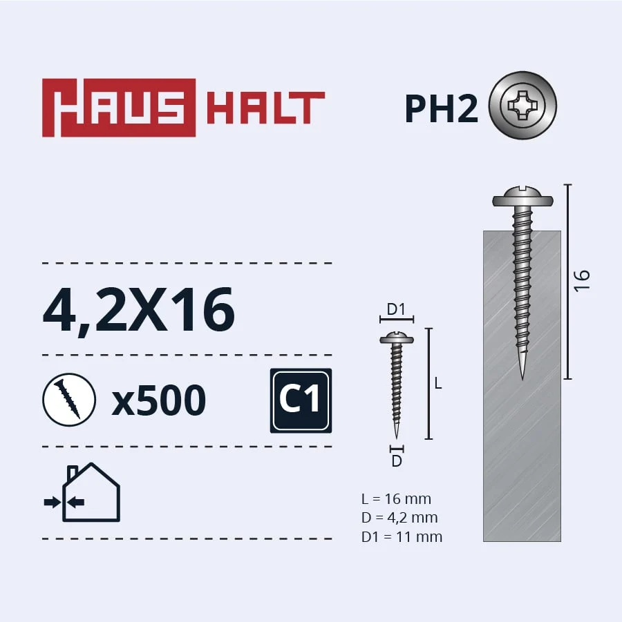 SELF-TAPPING SCREW 4.2X16 MET/MET ZN (500)