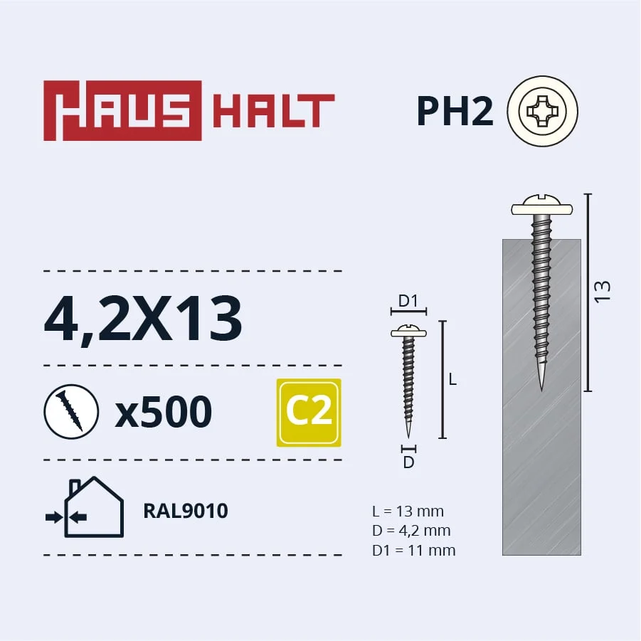 SKRŪVE PAŠGRIEZ 4,2X13 MET.RAL9010 (500)