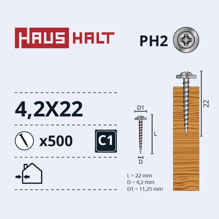 SELF-TAPPING SCREW 4.2X22 WOOD ZN (500)