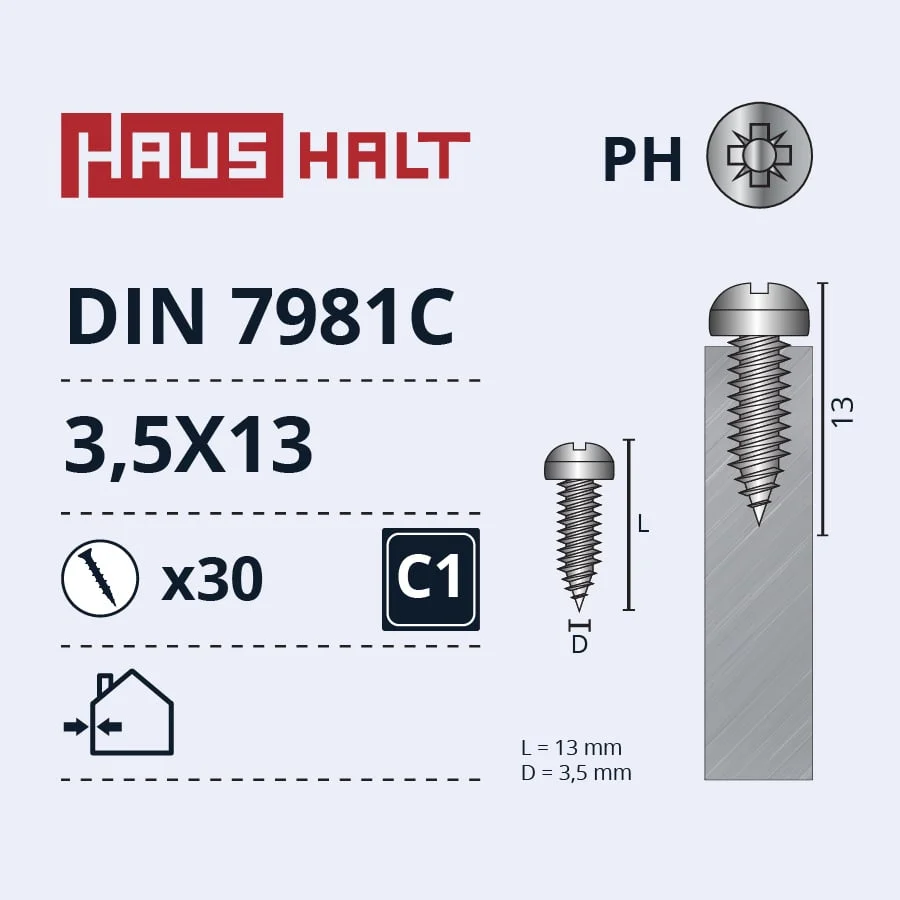 SCREW SELF-TAP 3.5X13 DIN7981C ZN 30PCS BL